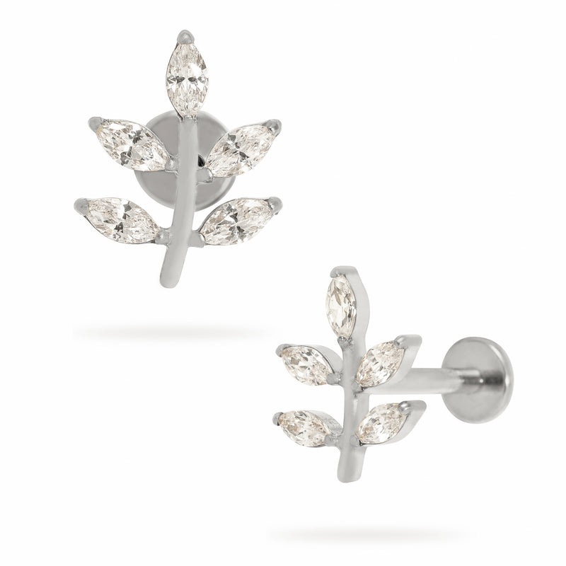 Titanium Internally Threaded Five Marquise Claws in Leaf Shape Flatback Stud