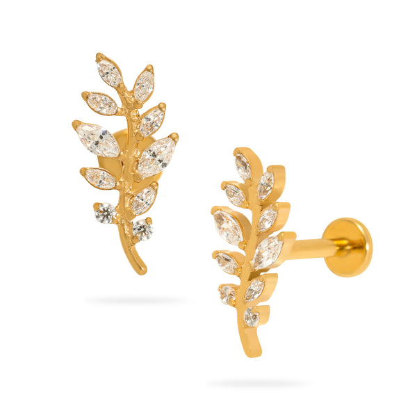 Titanium Internally Threaded Claw-Set Six Marquise Zircons And Two Round Zircon Leaves Flatback Stud