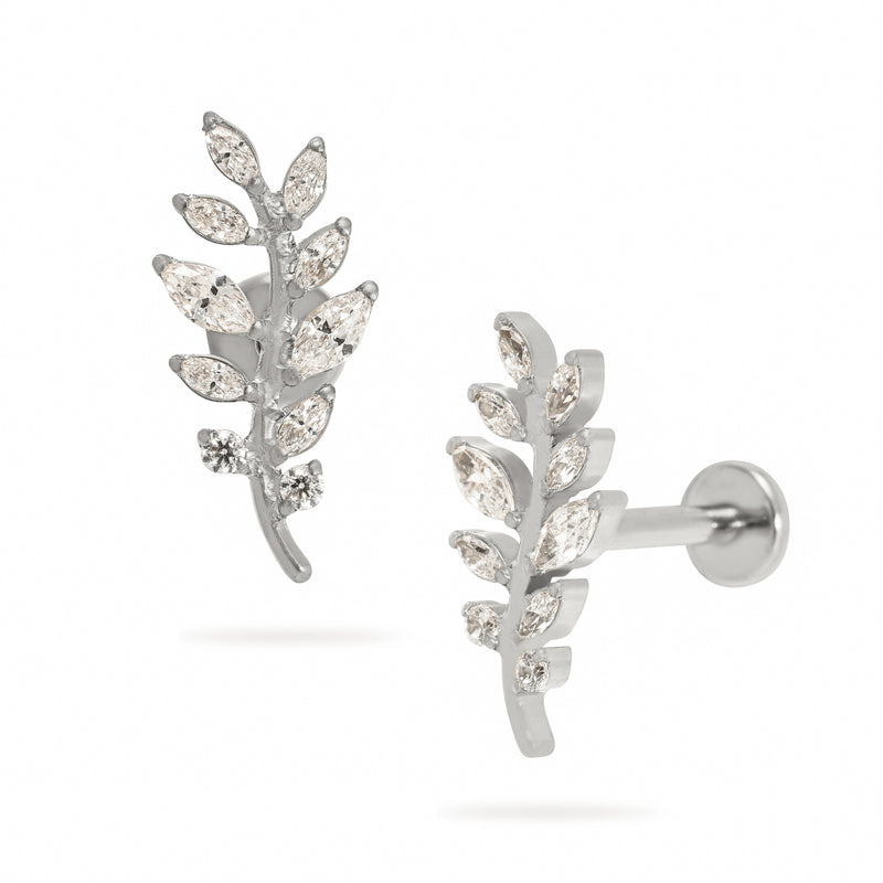 Titanium Internally Threaded Claw-Set Six Marquise Zircons And Two Round Zircon Leaves Flatback Stud