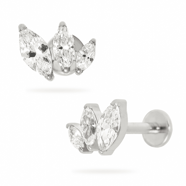 Titanium Internally Threaded Three Marquise Zirconia Claw Settings From Large To Small Flatback Stud