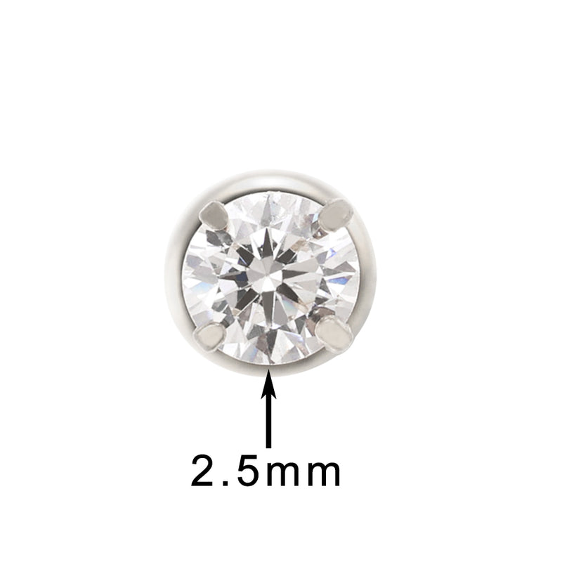 Titanium Internally Threaded Round Claw Zirconia Flatback Earrings