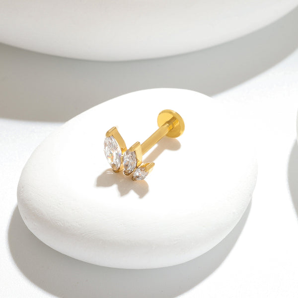 Titanium Internally Threaded Three Marquise Zirconia Claw Settings From Large To Small Flatback Stud