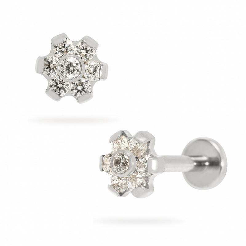 Titanium Internally Threaded Round Claw-Set Seven Zircon Flowers Flatback Stud