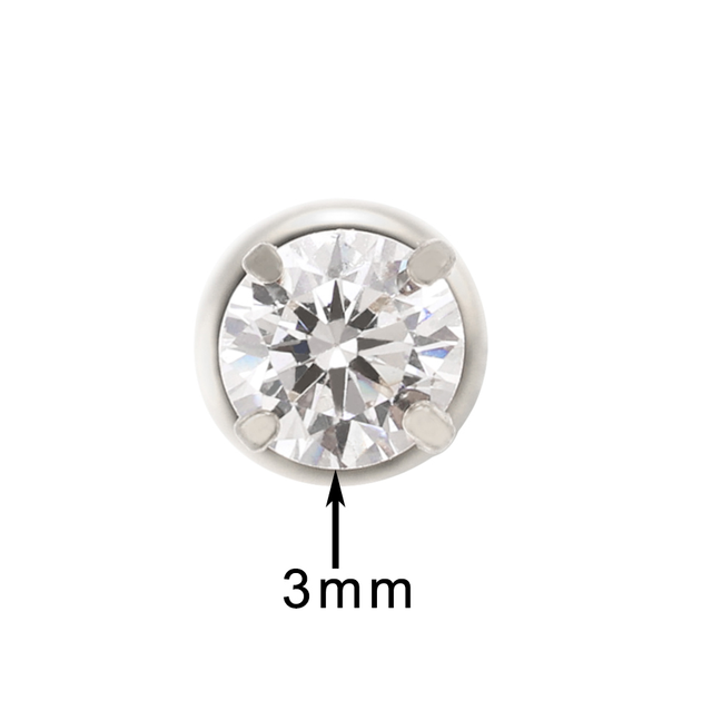 Titanium Internally Threaded Round Claw Zirconia Flatback Earrings