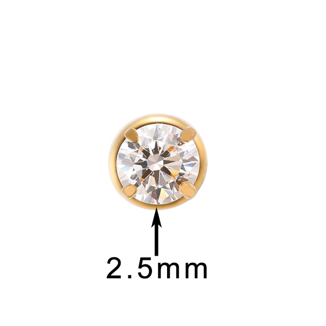 Titanium Internally Threaded Round Claw Zirconia Flatback Earrings